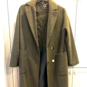 Topshop Wool Car Coat - Green with Brass Buttons